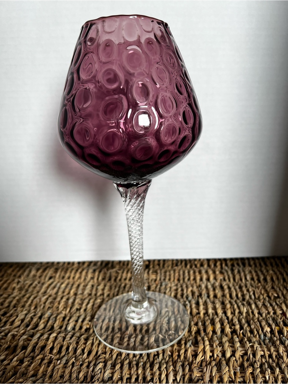 Vintage  Mid-Century Italian Empoli Amethyst Optic Art Glass Vase Compote